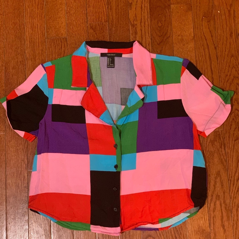 Forever 21 Color Block Button Down Shirt - Multicolor